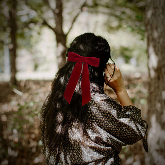 Mademoiselle Velvet Bow, Ruby - Hair Accessories - 2