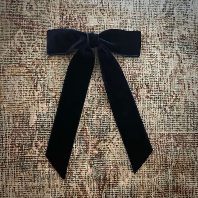 Mademoiselle Velvet Bow, Navy - Hair Accessories - 4