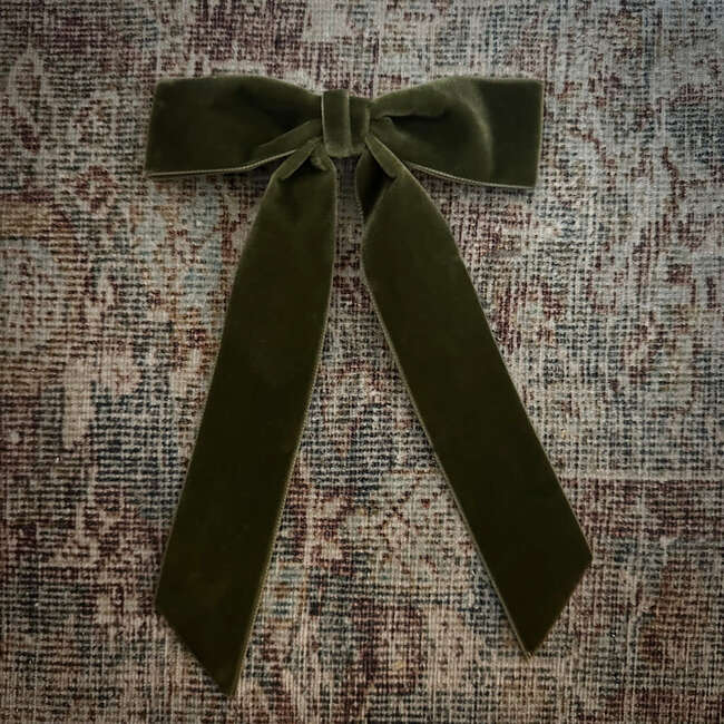 Mademoiselle Velvet Bow, Loden - Hair Accessories - 4