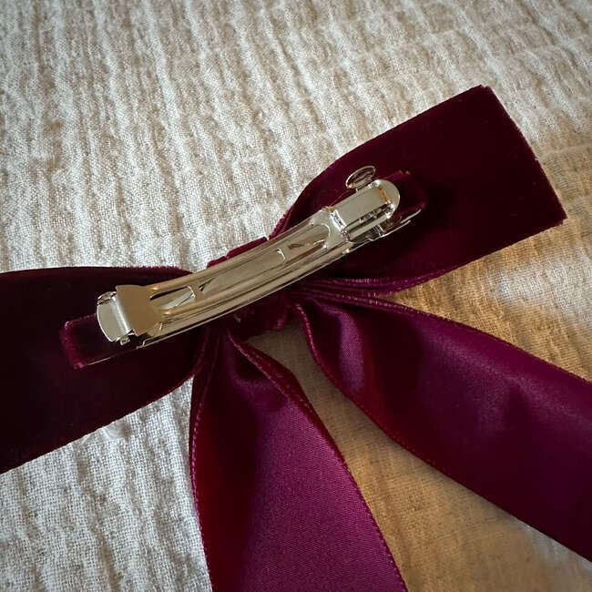 Mademoiselle Velvet Bow, Burgundy - Hair Accessories - 3