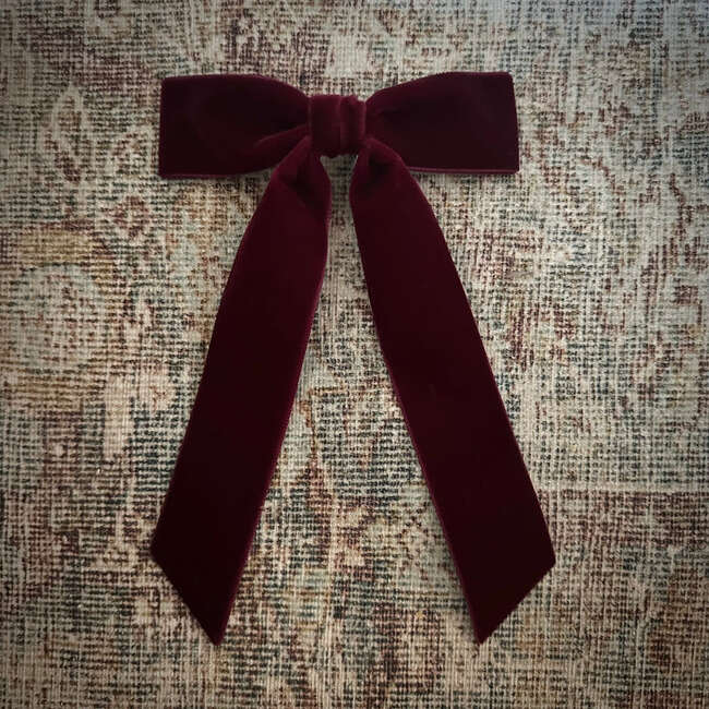 Mademoiselle Velvet Bow, Burgundy - Hair Accessories - 4