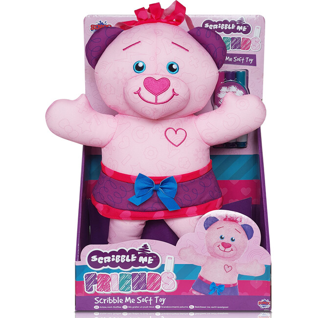 Scribble Me: Friends Bear - Pink - 15" Plush Animal & 3 Coloring Pens