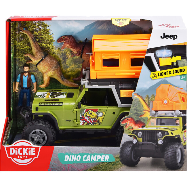 Dickie Toys: Jeep Dino Camper Set - Green & Orange - Light & Sound Toy Vehicle - Transportation - 3