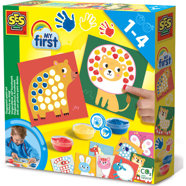 SES Creative: My First Fingerprint Paint Art - Craft Set, 10 Animal Coloring Sheets