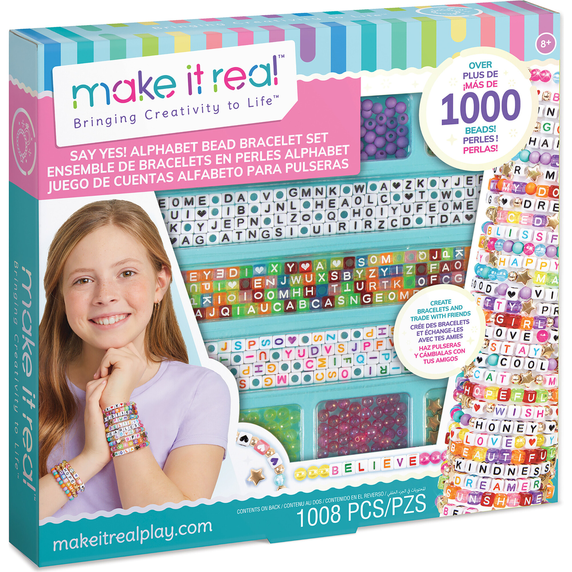 Make It Real: Say Yes! Alphabet Bead Bracelet Set - 1008pc DIY Jewelry Kit - Arts & Crafts - 1