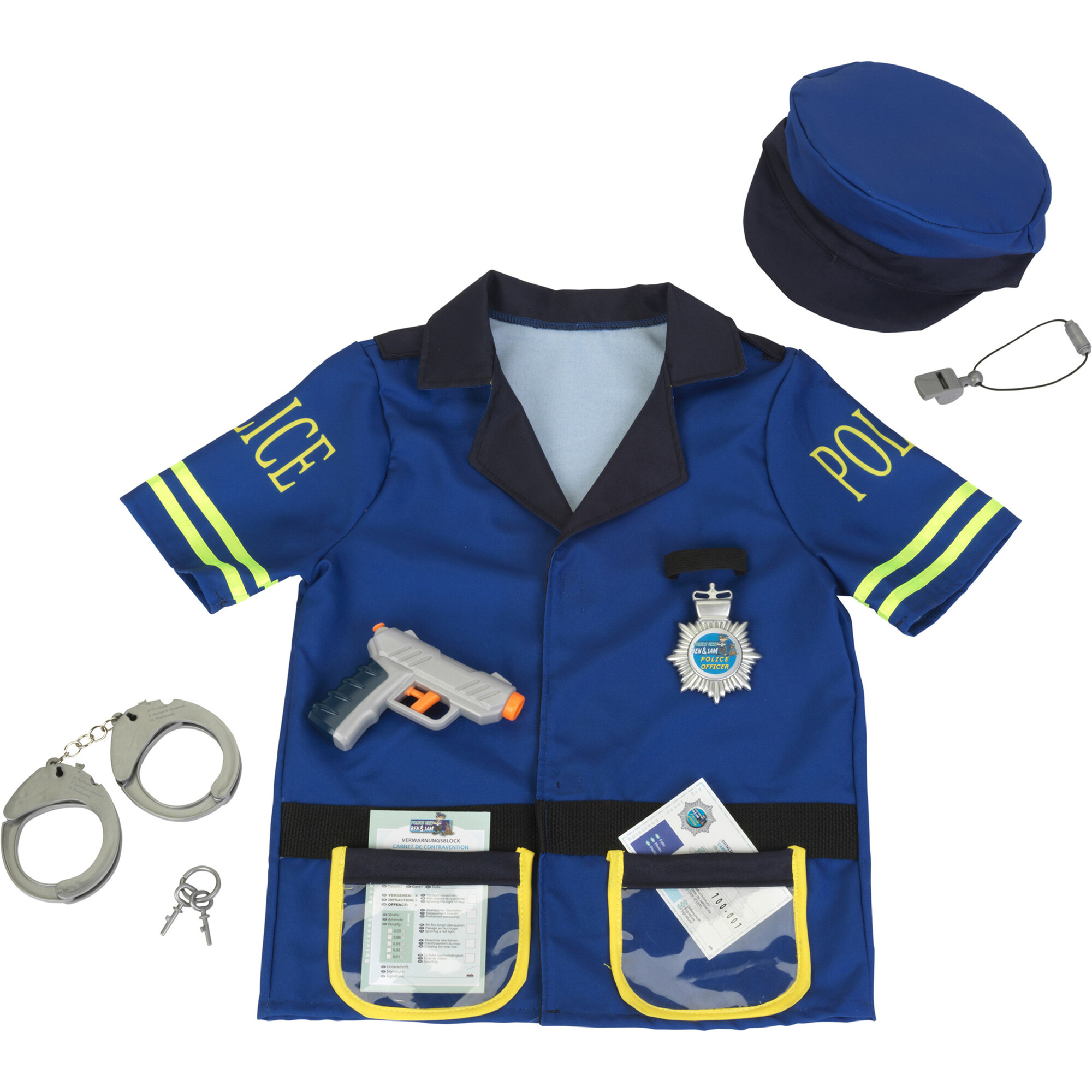 Klein: PRO Police Costume - Blue & Yellow - 7pc Set, Dress Up Outfit & Toy Accessories - Role Play Toys - 1