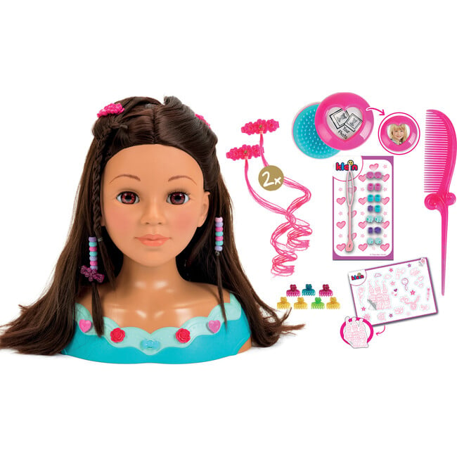 Klein: Hairstyling Head Mia - Pink & Teal, 10.6" Doll Head & 13pc Hair Styling Accessories