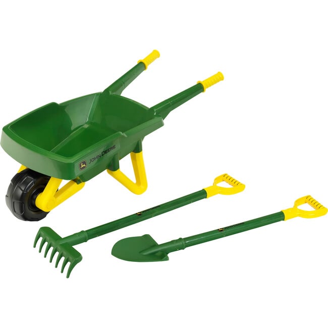 John Deere: Wheelbarrow Set - Green & Yellow - 3pc, Pretend Play Gardening & Yard Work Toy