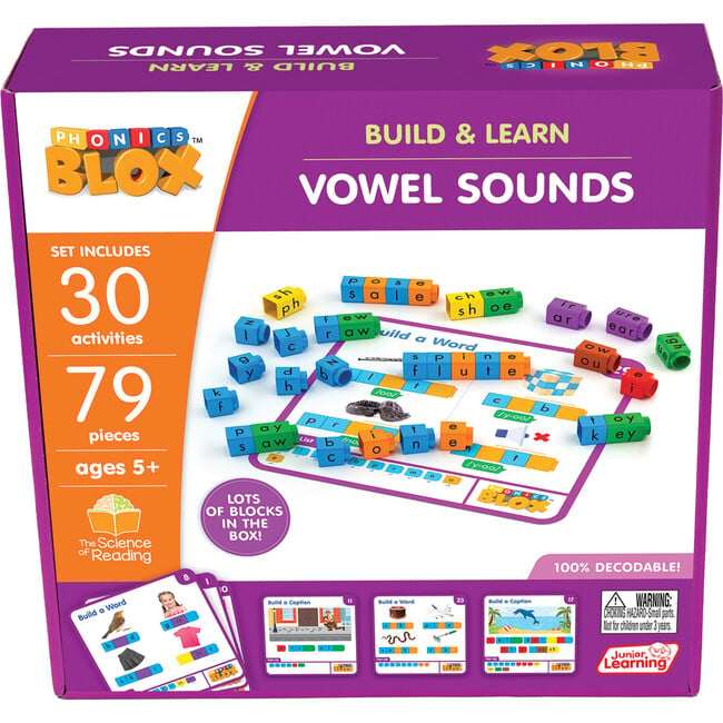 Junior Learning: Rainbow Phonics Blox: Vowel Sounds - Phase 5 - Build & Learn, 30 Activity Cards