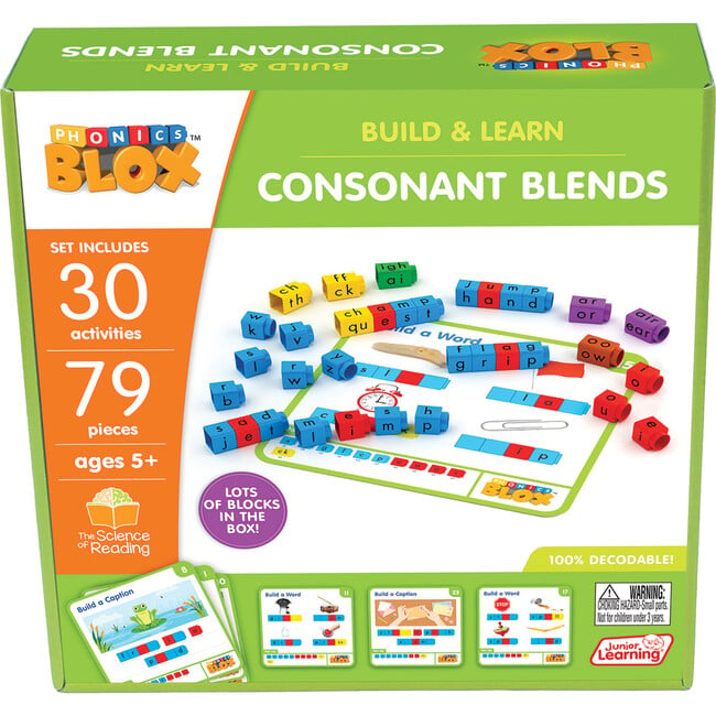 Junior Learning: Rainbow Phonics Blox: Consonant Blends - Phase 4 - Build & Learn, 30 Activity Cards