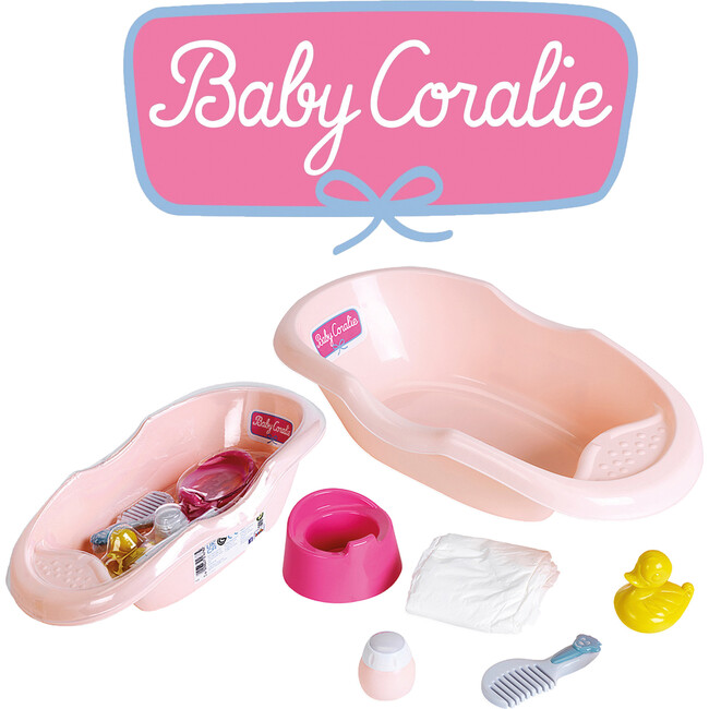 Klein: Baby Coralie Bathtub - Pink 6pc Set - Bath Care Accessories For Dolls - Role Play Toys - 3