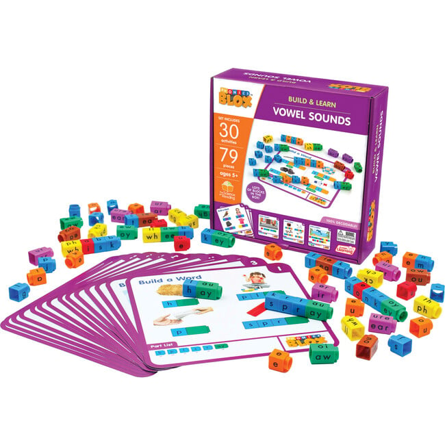 Junior Learning: Rainbow Phonics Blox: Vowel Sounds - Phase 5 - Build & Learn, 30 Activity Cards - STEM Toys - 3