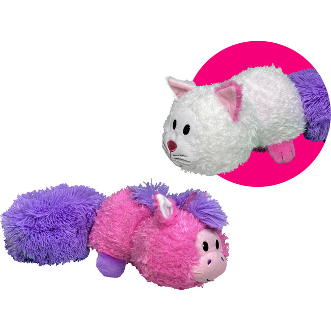 FlipaZoo Magic Tails Pink Unicorn to White Cat - 2-In-1 Animal Plush w/ Bonus 3" Baby Org