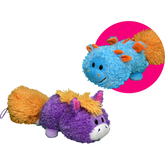 FlipaZoo Magic Tails Blue Dragon to Purple Unicorn - 2-In-1 Animal Plush w/ Bonus 3" Baby Org