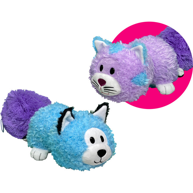 FlipaZoo: Magic Tails - Purple Cat to Blue Husky - 2-In-1 Animal Plush w/ Bonus 3" Baby Org