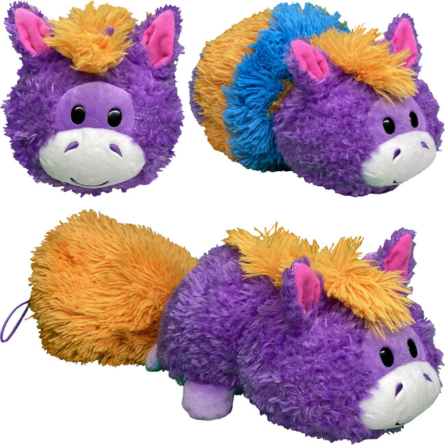 FlipaZoo Magic Tails Blue Dragon to Purple Unicorn - 2-In-1 Animal Plush w/ Bonus 3" Baby Org - Storage - 3