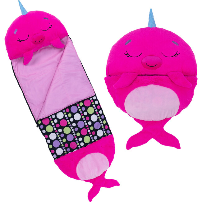 Happy Nappers: Pillow & Sleepy Sack: Medium - Neil The Pink Narwhal - Plush - 2