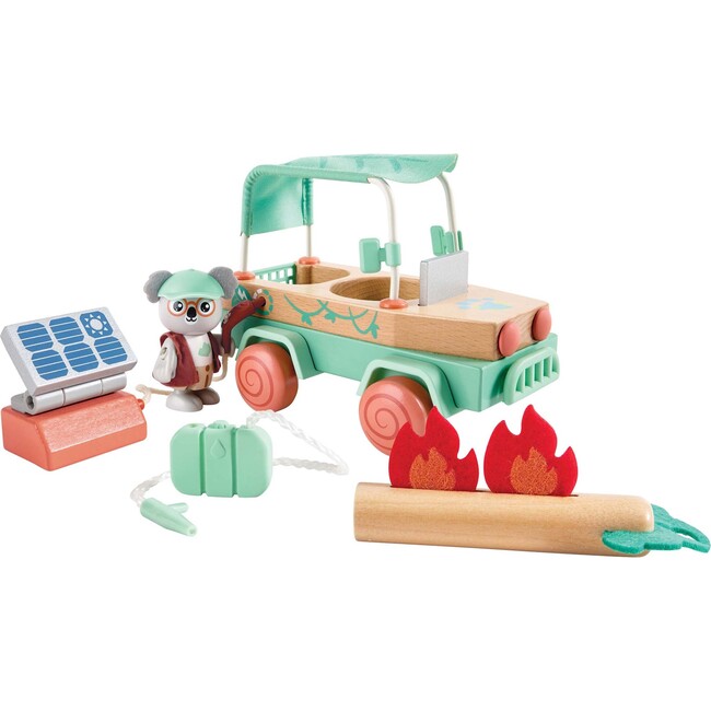 Hape: Solar Offroad Adventure - 11pc Wooden Nature & Hazard Toy Car