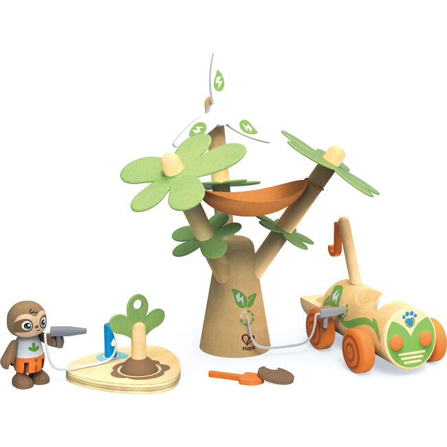 Hape: Tree Planting E-Car - 10pc Wooden Toy Set