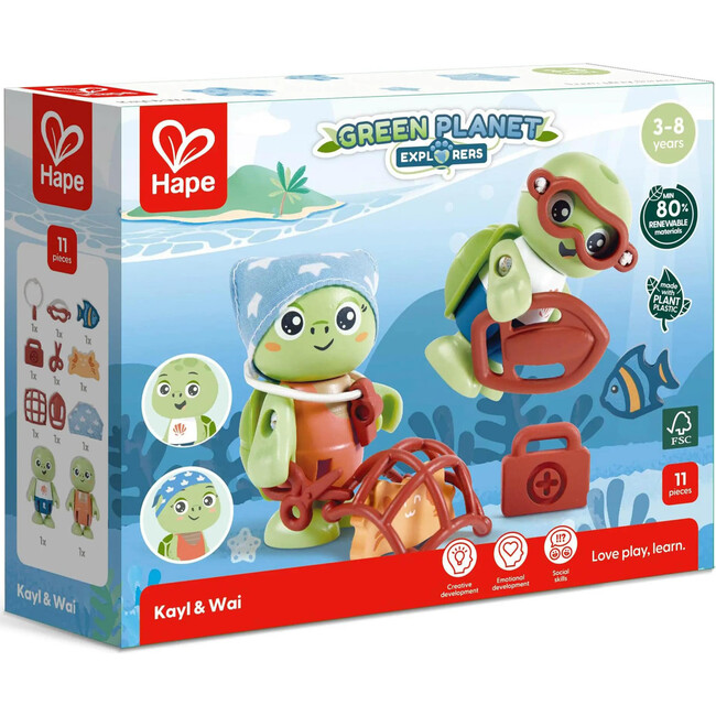 Hape: Kayl & Wai Set - 2 Turtle Articulated Toy Figurines - Woodens - 5