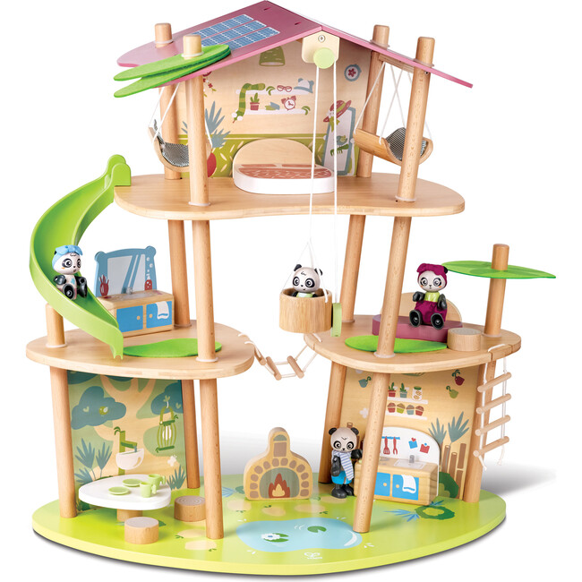 Hape: Pandas Bamboo House - 25pc Wooden & Bamboo 3 Level Doll House