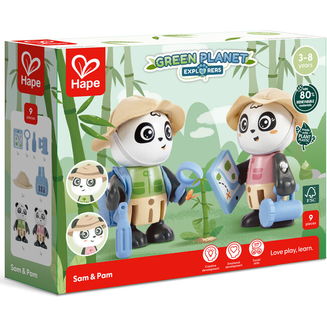 Hape: Sam & Pam Set - 2 Panda Articulated Toy Figurines - Woodens - 5