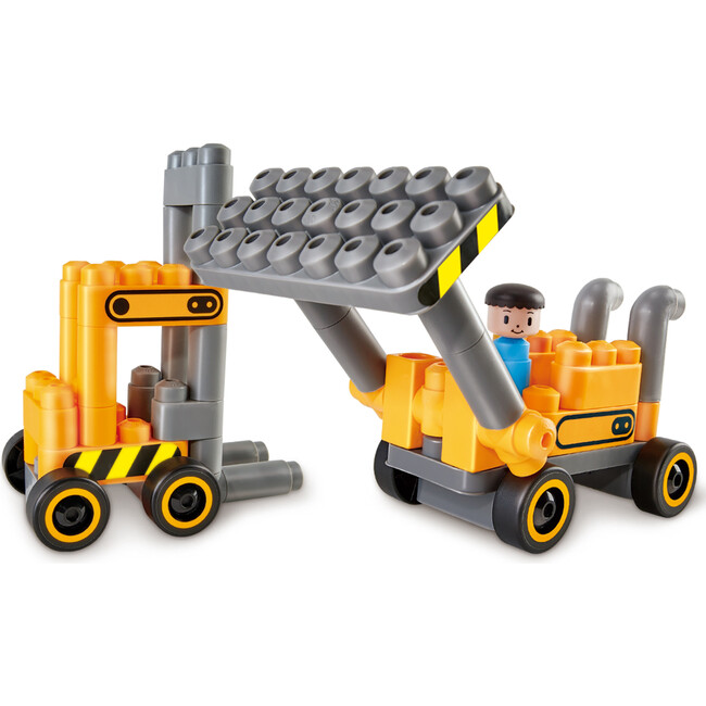 Hape: PolyM: Construction Site - Yellow-Grey - 43pc Building Blocks Toy Set