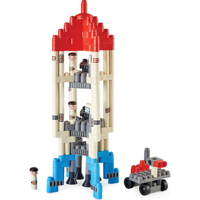 Hape: PolyM: Adventure Rocket - Red-Blue-White - 138pc Building Block Toy Set