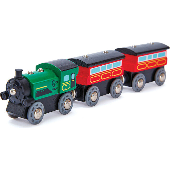 Hape: Steam-Era Passenger Train - Green & Red - 3pc Wooden Locomotive Toy - Woodens - 2