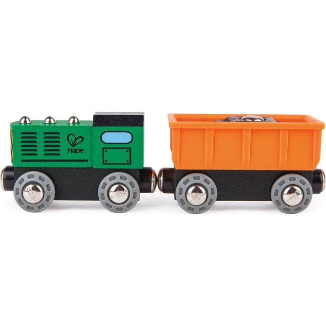 Hape: Diesel Freight Train- Green & Orange - 3pc Wooden Locomotive Toy - Woodens - 3