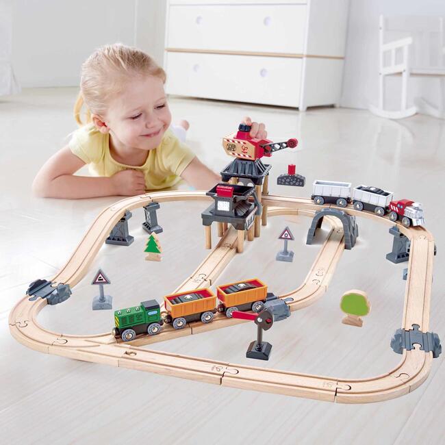 Hape: Mining Loader Set - 12pc Train Yard Playset - Woodens - 3