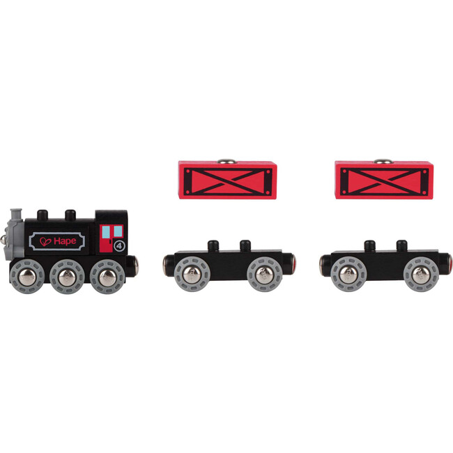 Hape: Steam-Era Freight Train - Red & Black - 3pc Wooden Locomotive Toy - Woodens - 2