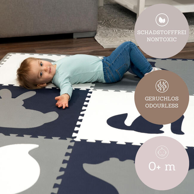 Hakuna Matte: Stylish Baby Play Mat: Animal - Blue-Grey-White - 72x72", 9 XXL Foam Floor Tiles - Playmats - 2