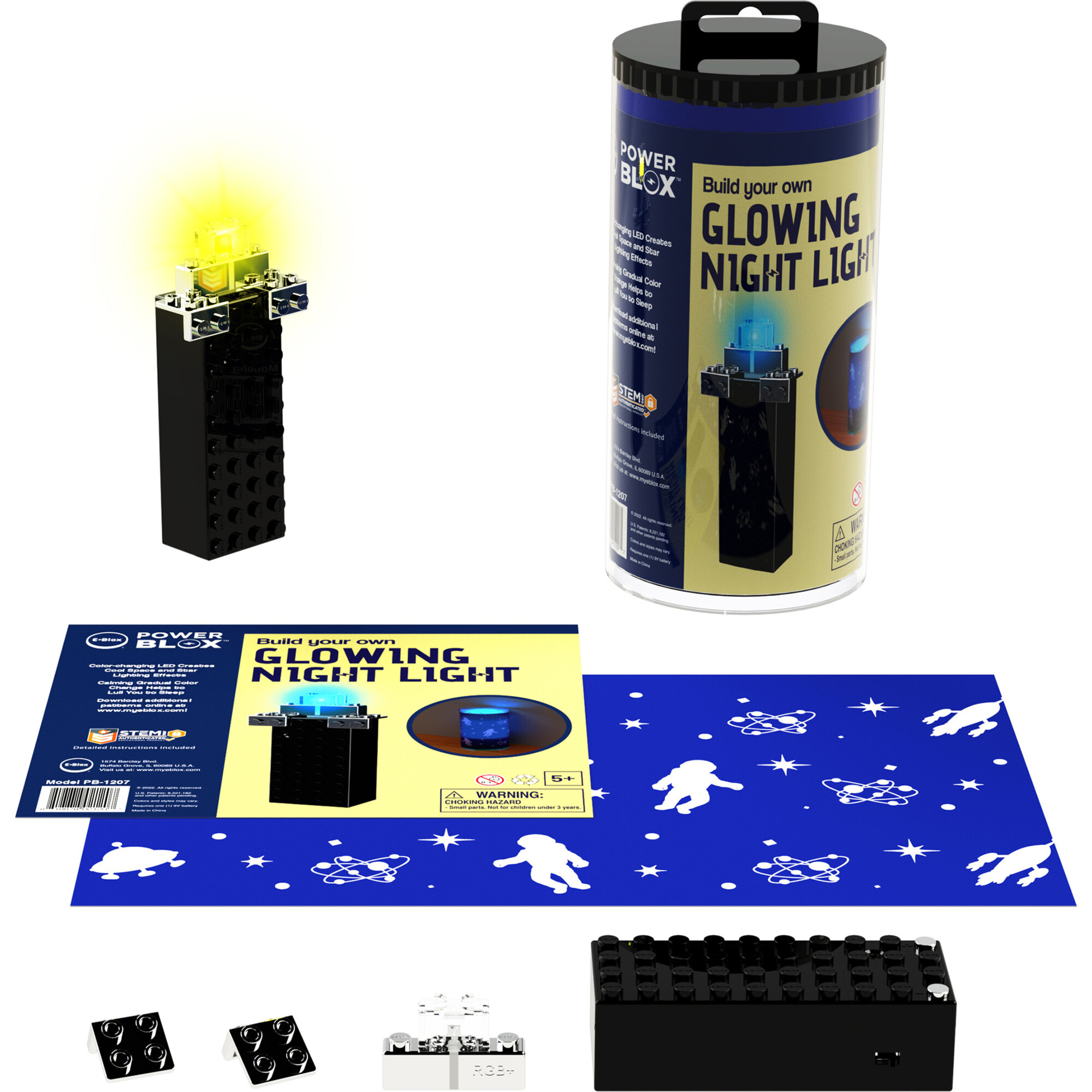 E-Blox: Power Blox: BYO Space Night Light - Glowing Color Changing LED Block - STEM Toys - 1