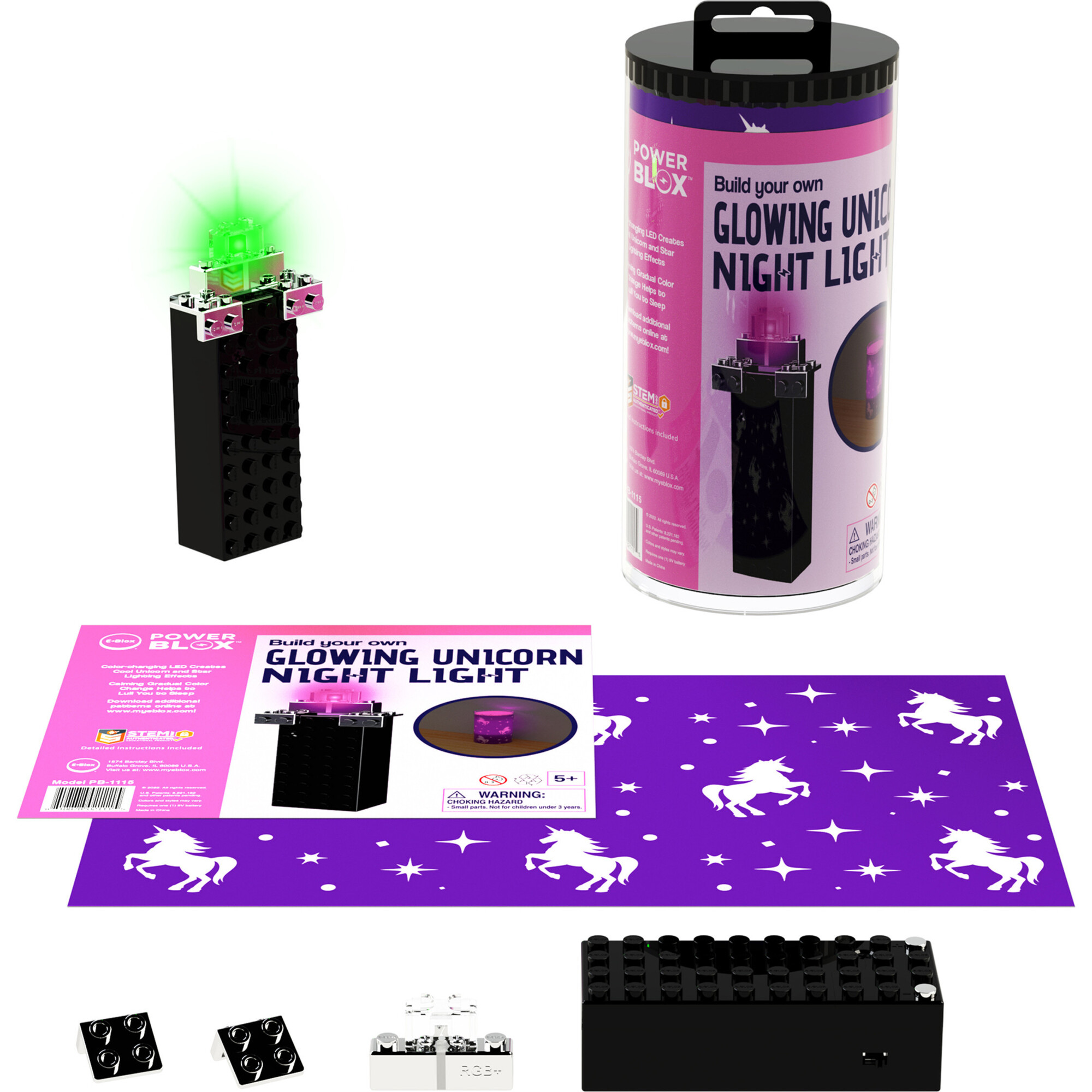 E-Blox: Power Blox: BYO Unicorn Glowing Night Light - Color-Changing LED Block - STEM Toys - 1