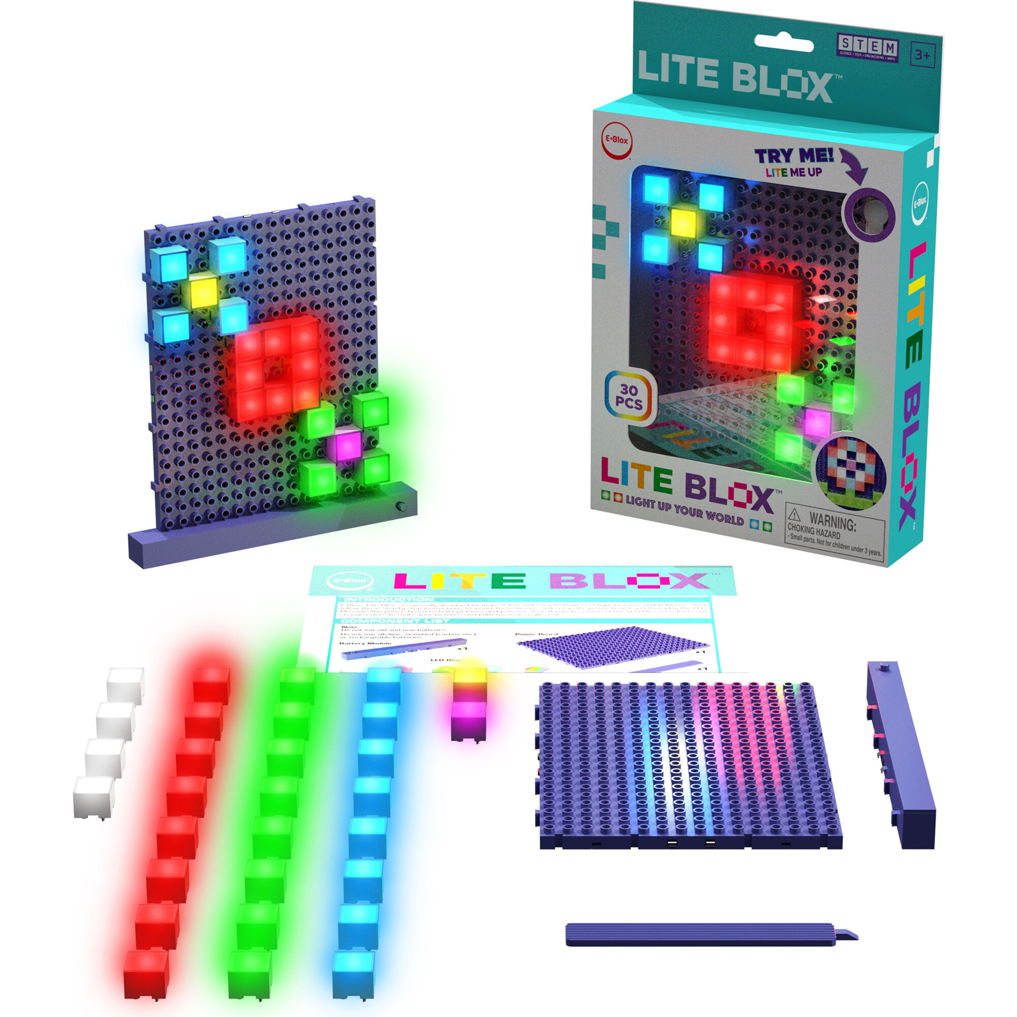E-Blox: Lite Blox: BYO Light Mosaics - 30pcs, Colorful LED Toy - STEM Toys - 1