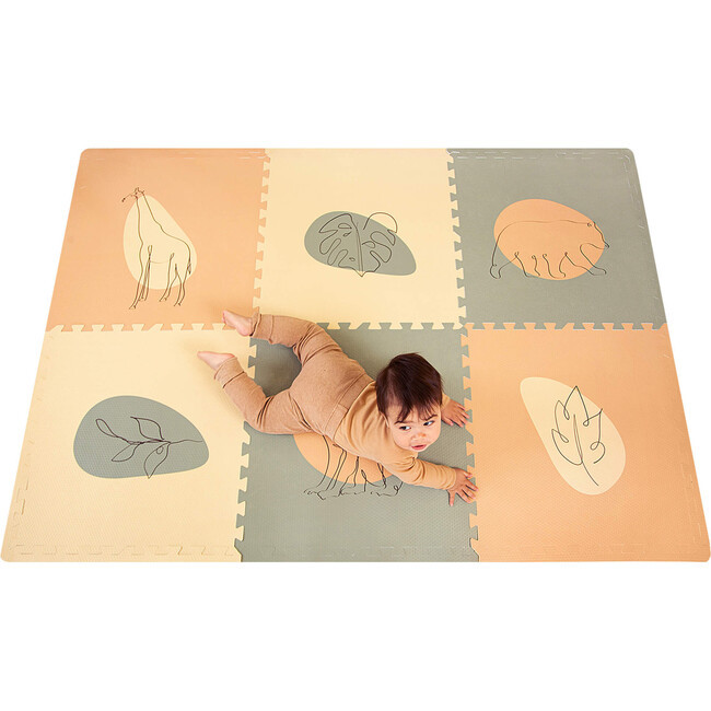 Hakuna Matte: Stylish Baby Play Mat: Jungle - Beige & Sage - 72x48", 6 XXL Foam Floor Tiles - Playmats - 6