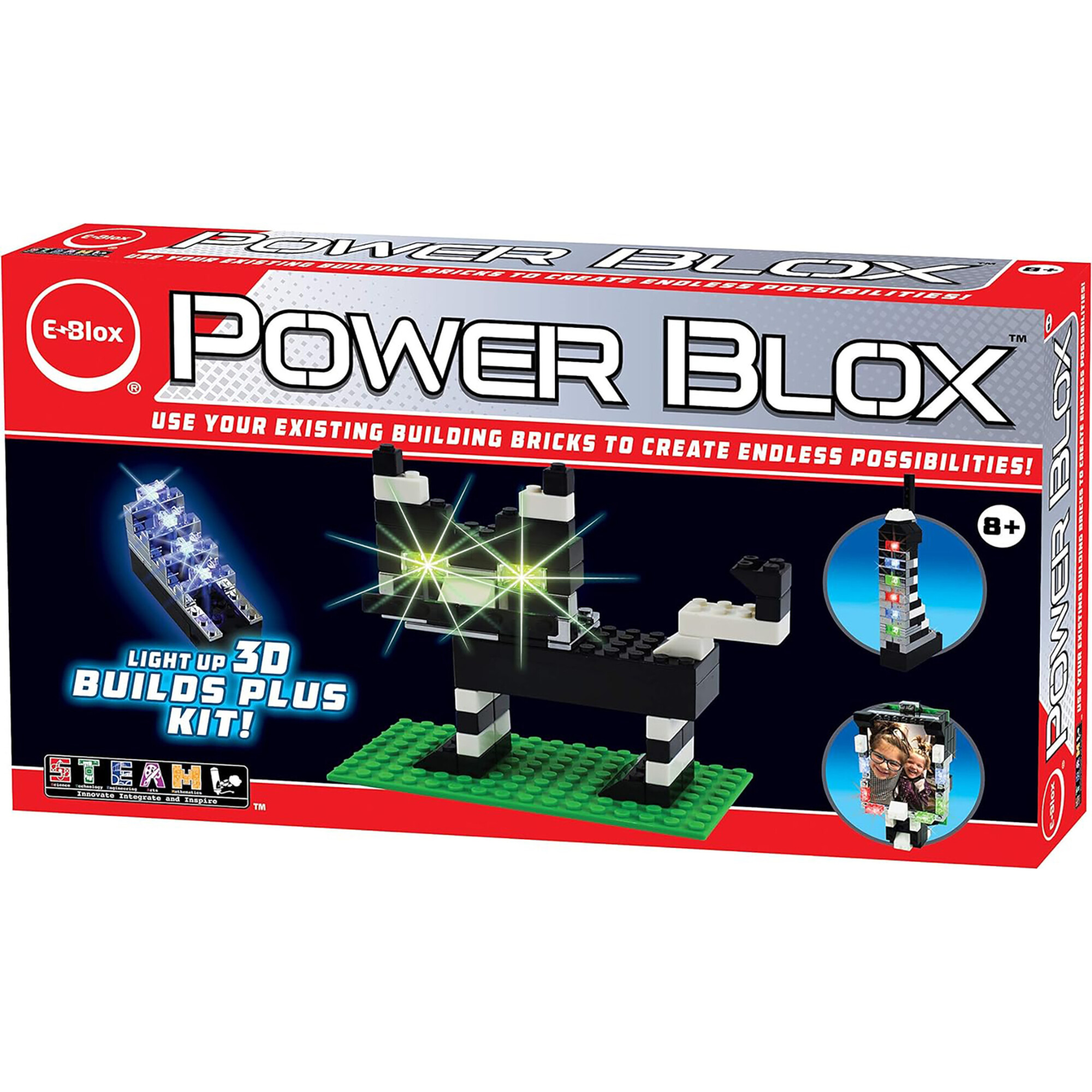 E-Blox: Power Blox: BYO Glowing Cat Sculpture - 3D Light-Up Plus Kit - STEM Toys - 1