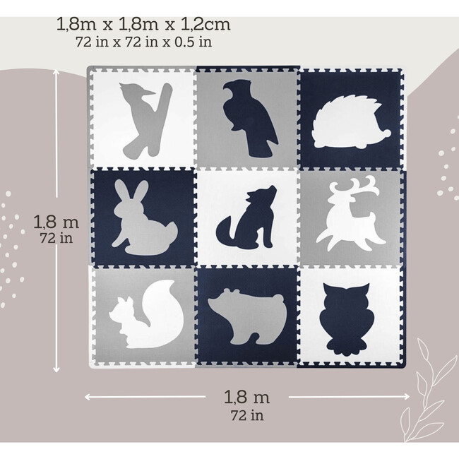 Hakuna Matte: Stylish Baby Play Mat: Animal - Blue-Grey-White - 72x72", 9 XXL Foam Floor Tiles - Playmats - 7