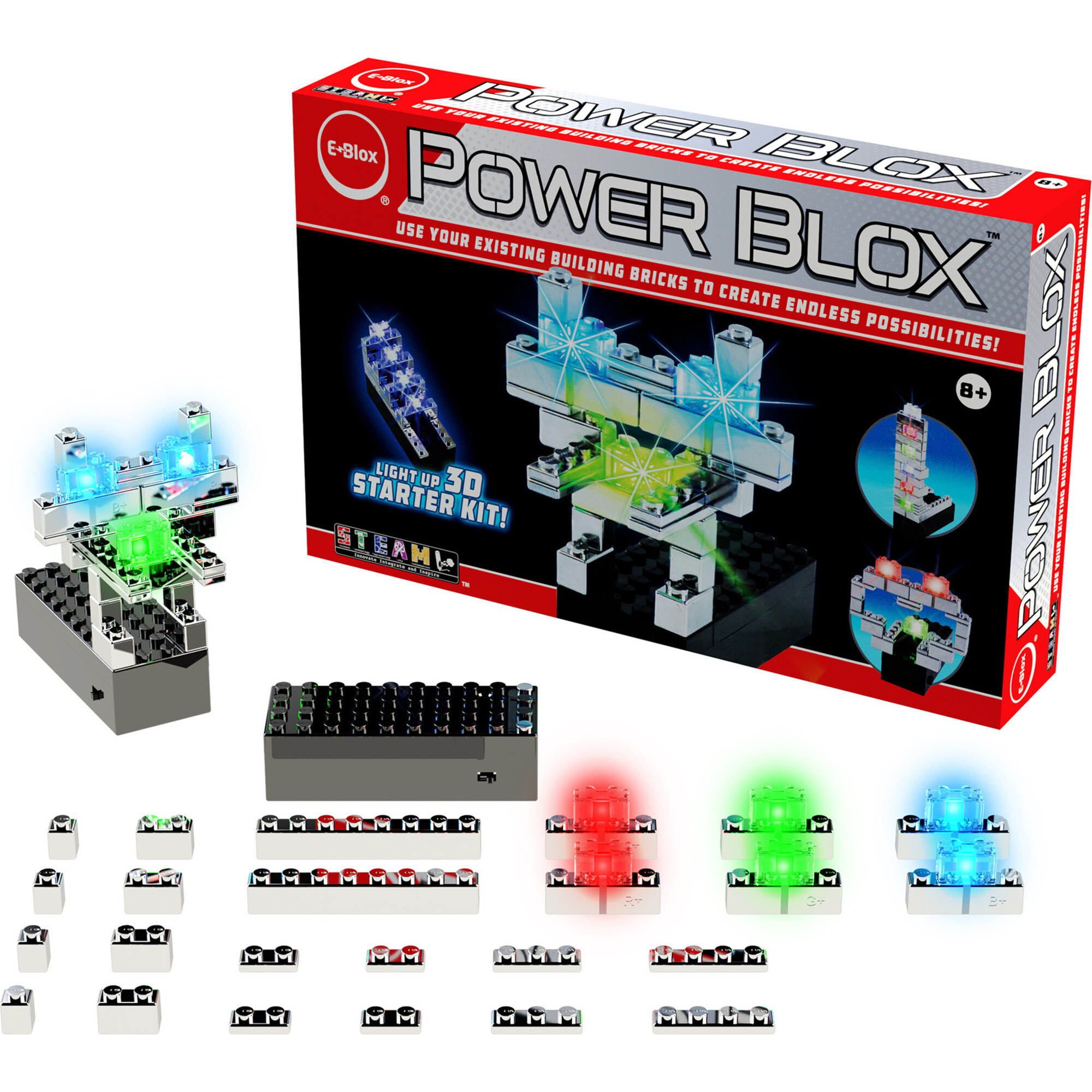 E-Blox: Power Blox: BYO Light Robot - 3-In-1  Kit, 3D Building Blocks - STEM Toys - 1