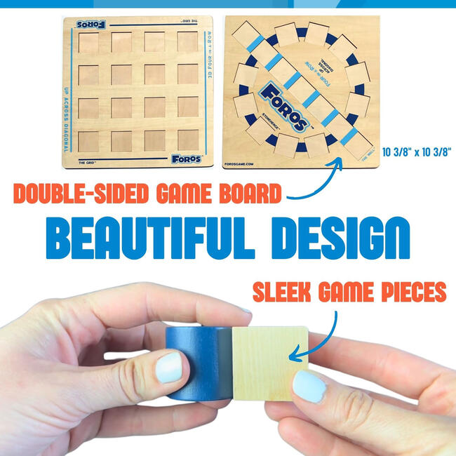 Foros: 3D Four-in-a-Row - Spatial Strategy Game, Double-Sided Wooden Board - Developmental Toys - 3