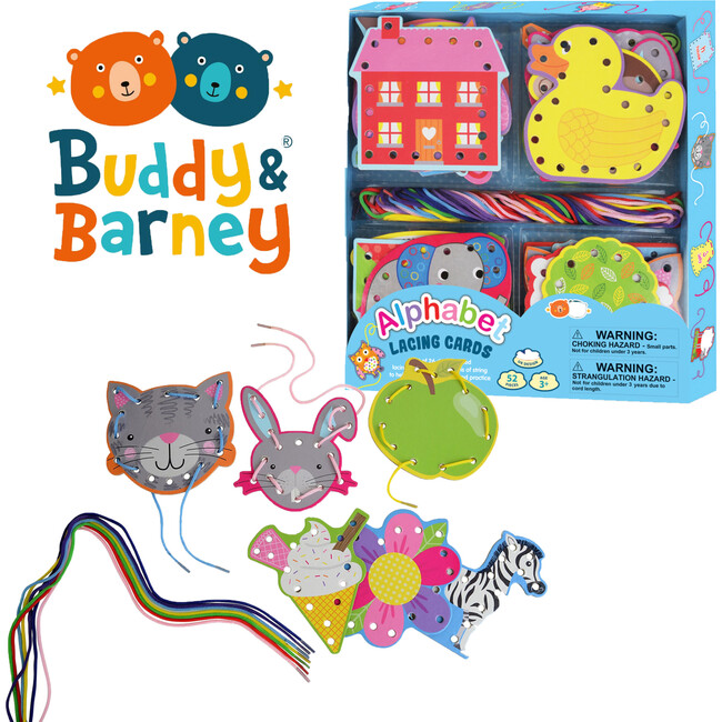 Buddy & Barney: Alphabet Lacing Cards - 52pc, Kids Ages 3+ - Developmental Toys - 6