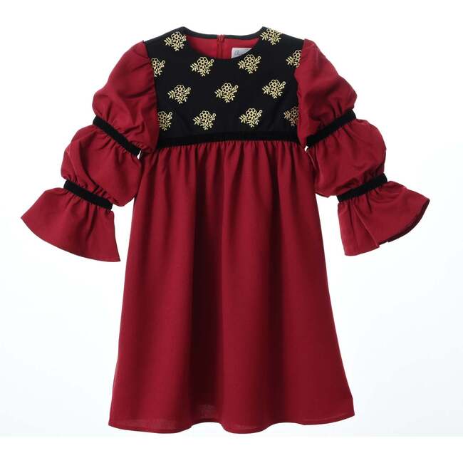 Bella Dress, Burgundy With Golden Embroidery Blooms