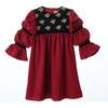 Bella Dress, Burgundy With Golden Embroidery Blooms - Dresses - 1 - thumbnail