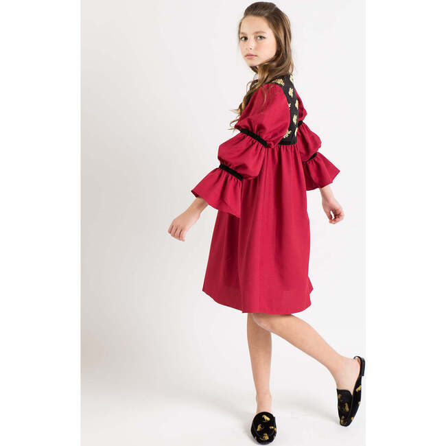 Bella Dress, Burgundy With Golden Embroidery Blooms - Dresses - 3