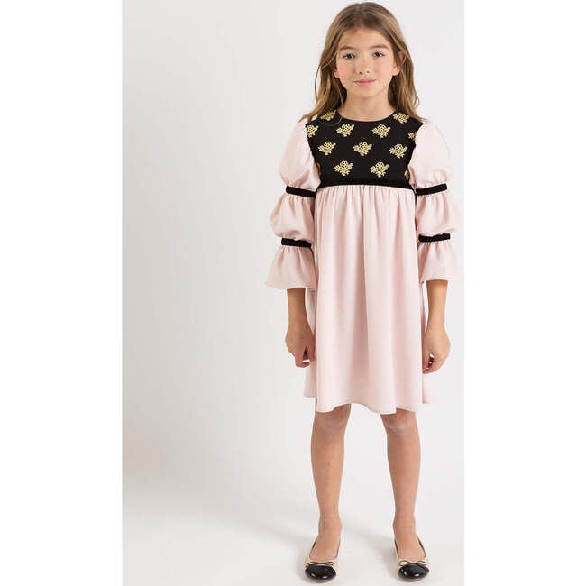 Bella Dress, Pink With Golden Embroidery Blooms - Dresses - 2