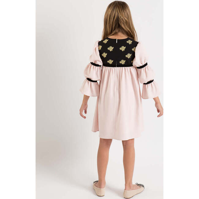 Bella Dress, Pink With Golden Embroidery Blooms - Dresses - 4