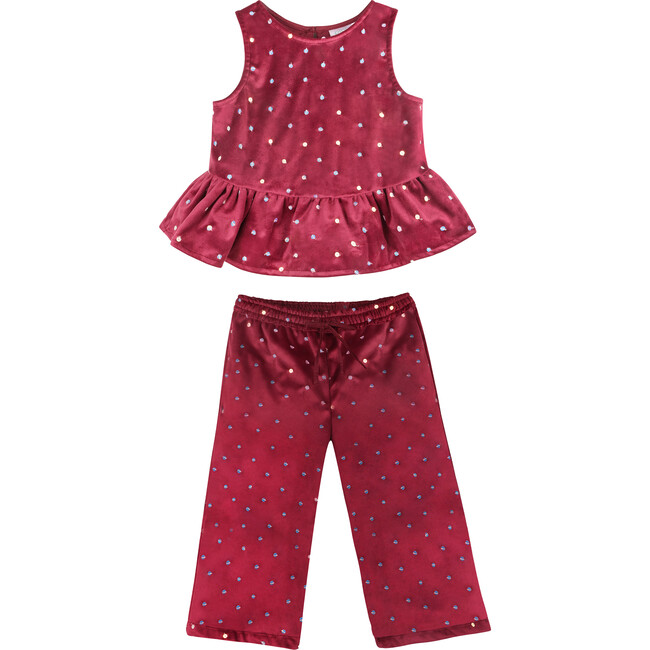 Red Sparkle Velvet Top & Pants Set - Mixed Apparel Set - 1