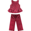 Red Sparkle Velvet Top & Pants Set - Mixed Apparel Set - 1 - thumbnail