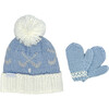 Golf Bobble Hat & Mittens Set, Blue - Hats - 1 - thumbnail